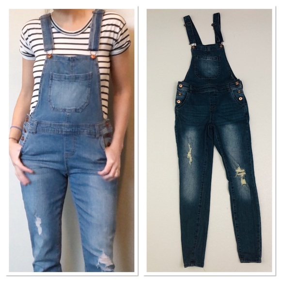 skinny distressed overalls